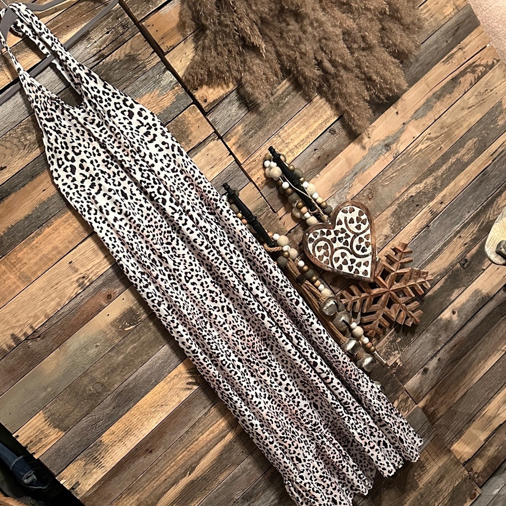 Leopard Print Halter Maxi Dress